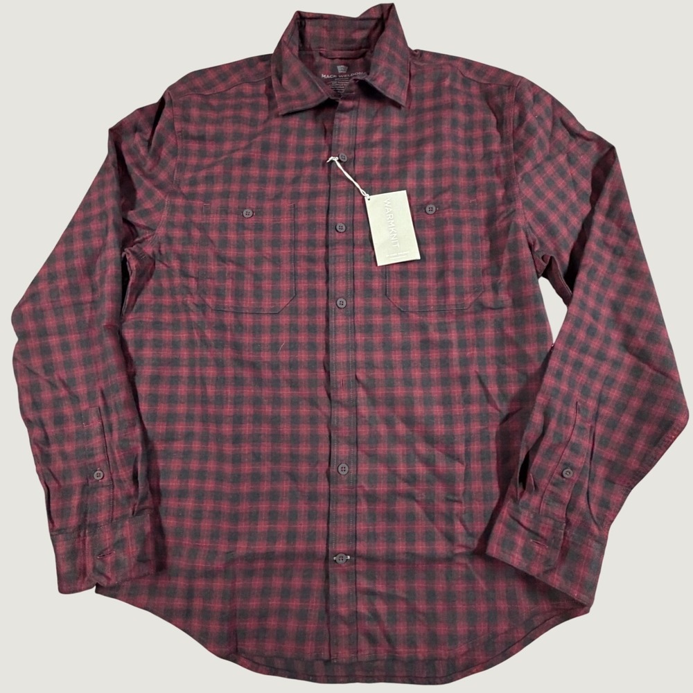 Mack Weldon WARMKNIT Flannel Shirt Winestain Fireside Plaid Mens Medium NEW